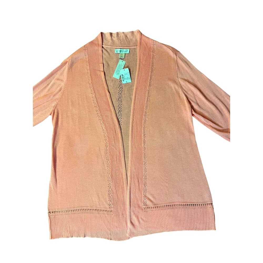 Christopher & Banks Cardigan Womens XL Peach Pink Open Front 3/4 Sleeve NEW - Picture 13 of 16